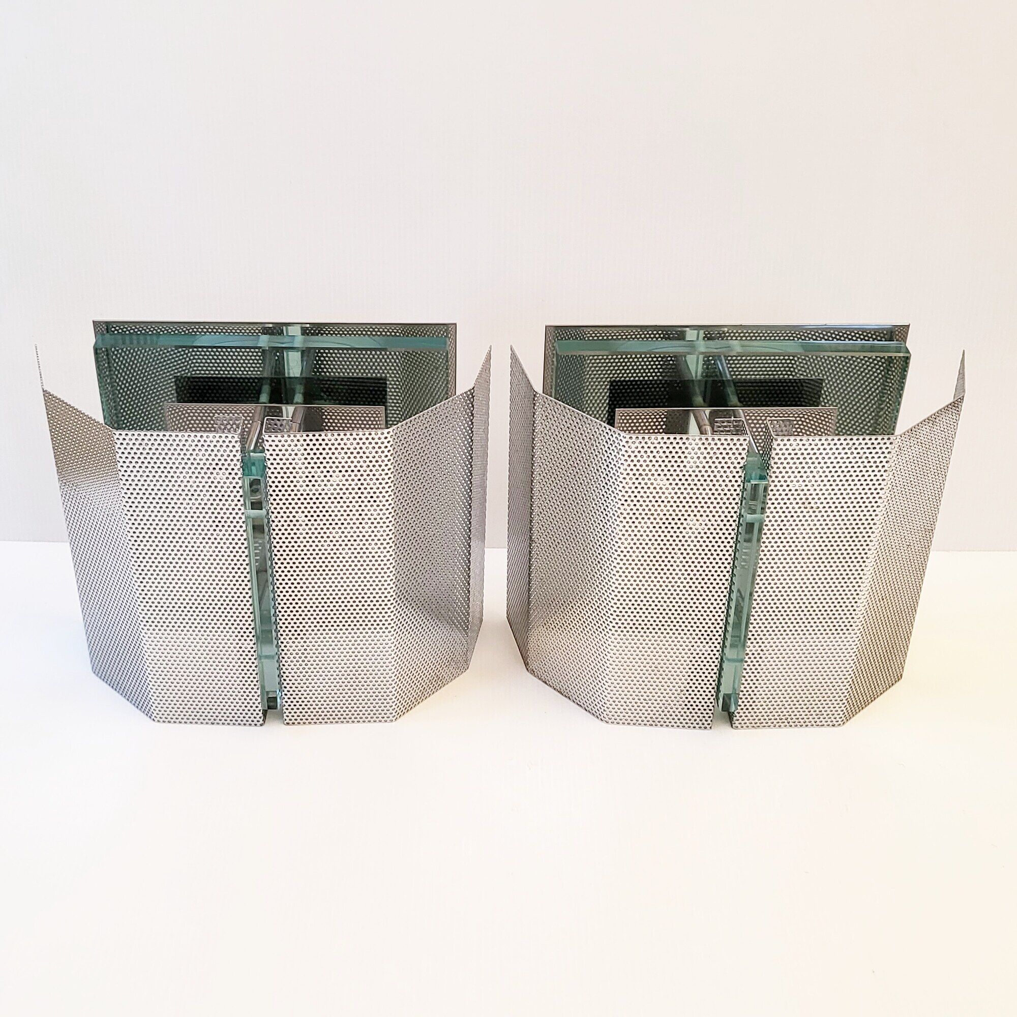 Pair of spectral vintage 1980 wall lamps