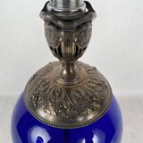 Risler and Carré. Large lamp in blue glass and silver frame, Minerve hallmark