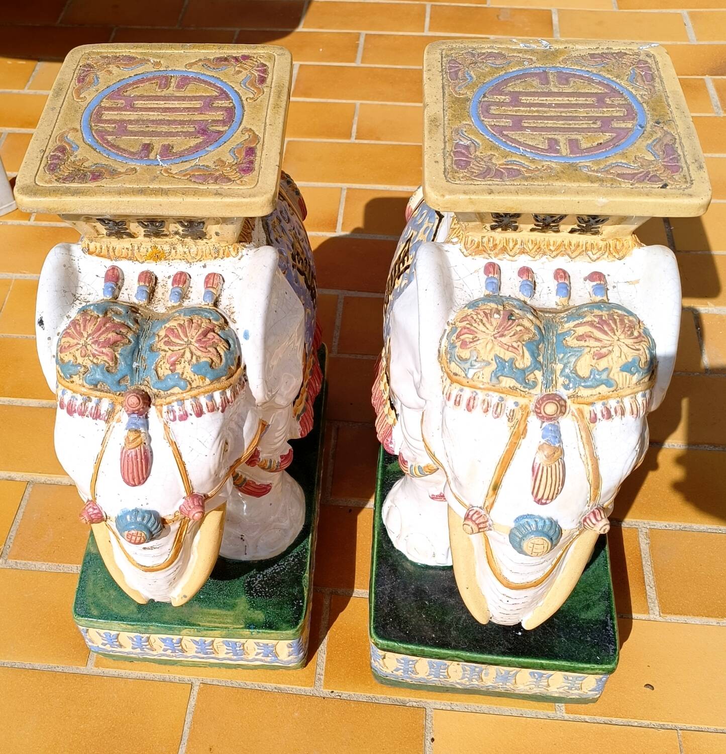 Set of 2 Chinese ceramic elephants