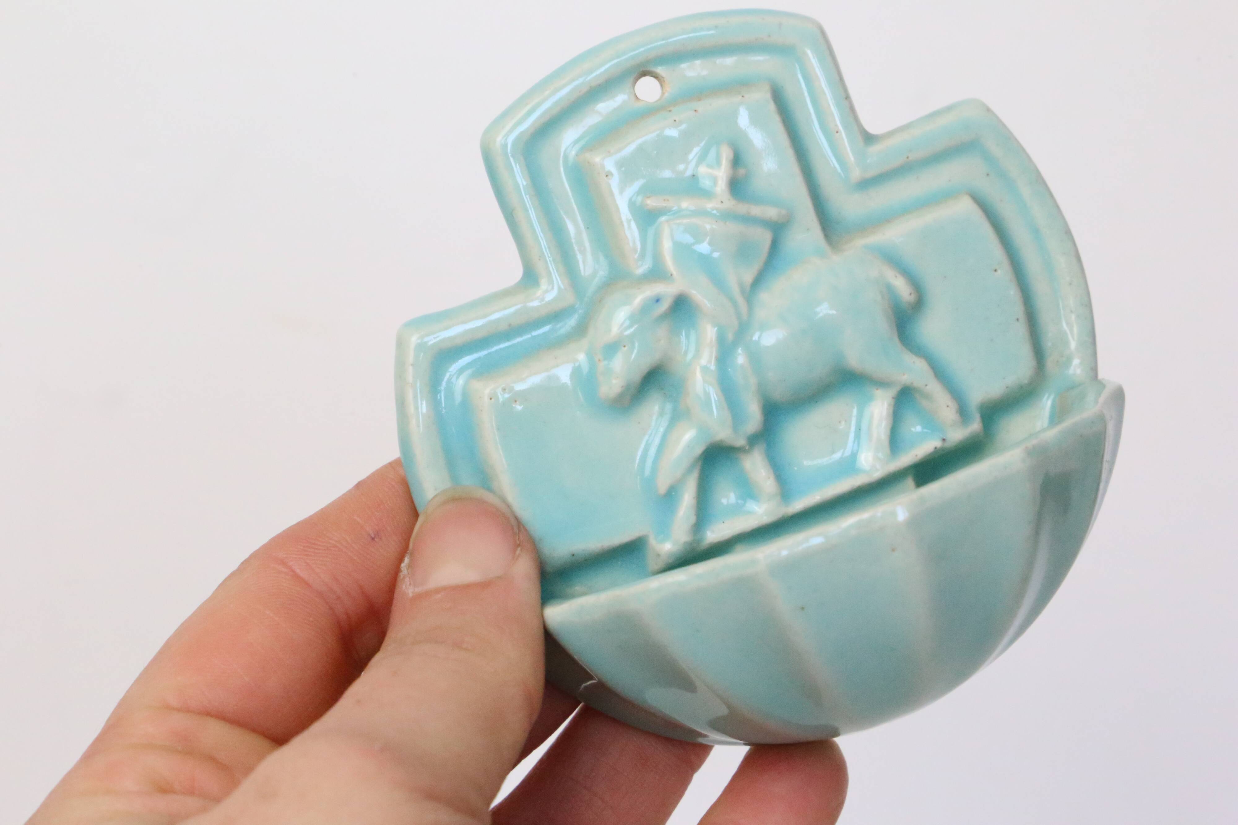 Desvres earthenware stoup, 1980