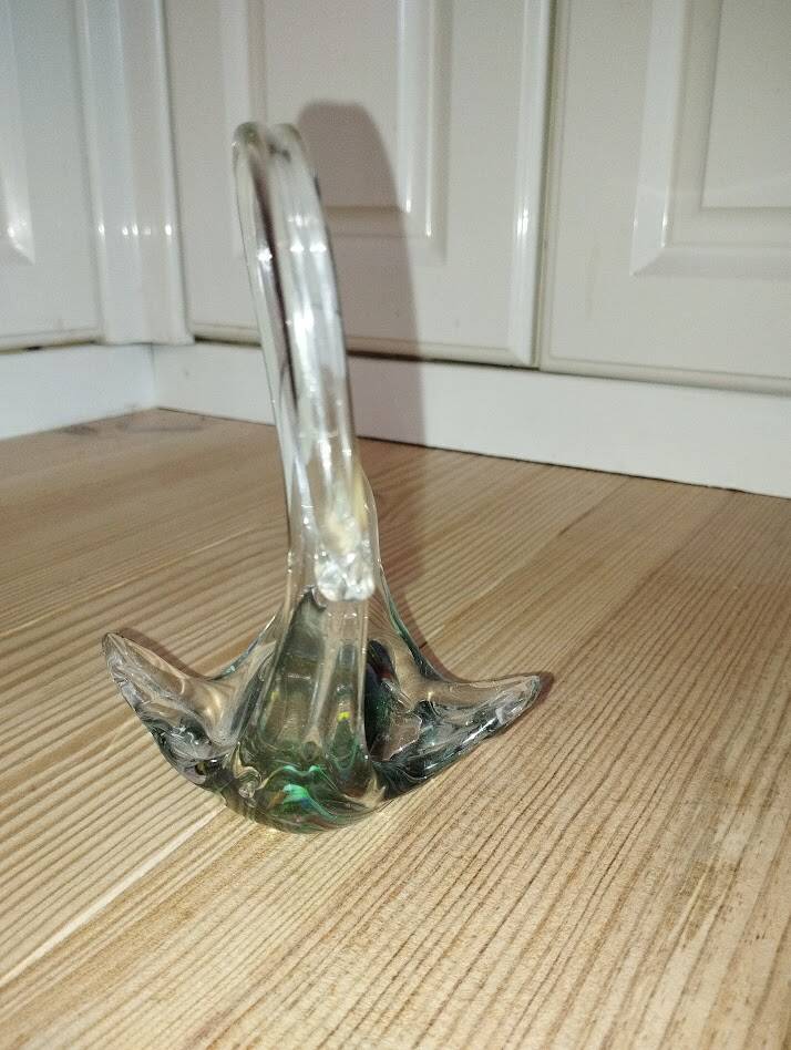 Vintage hand-blown glass swan sculpture – 1960s/70s