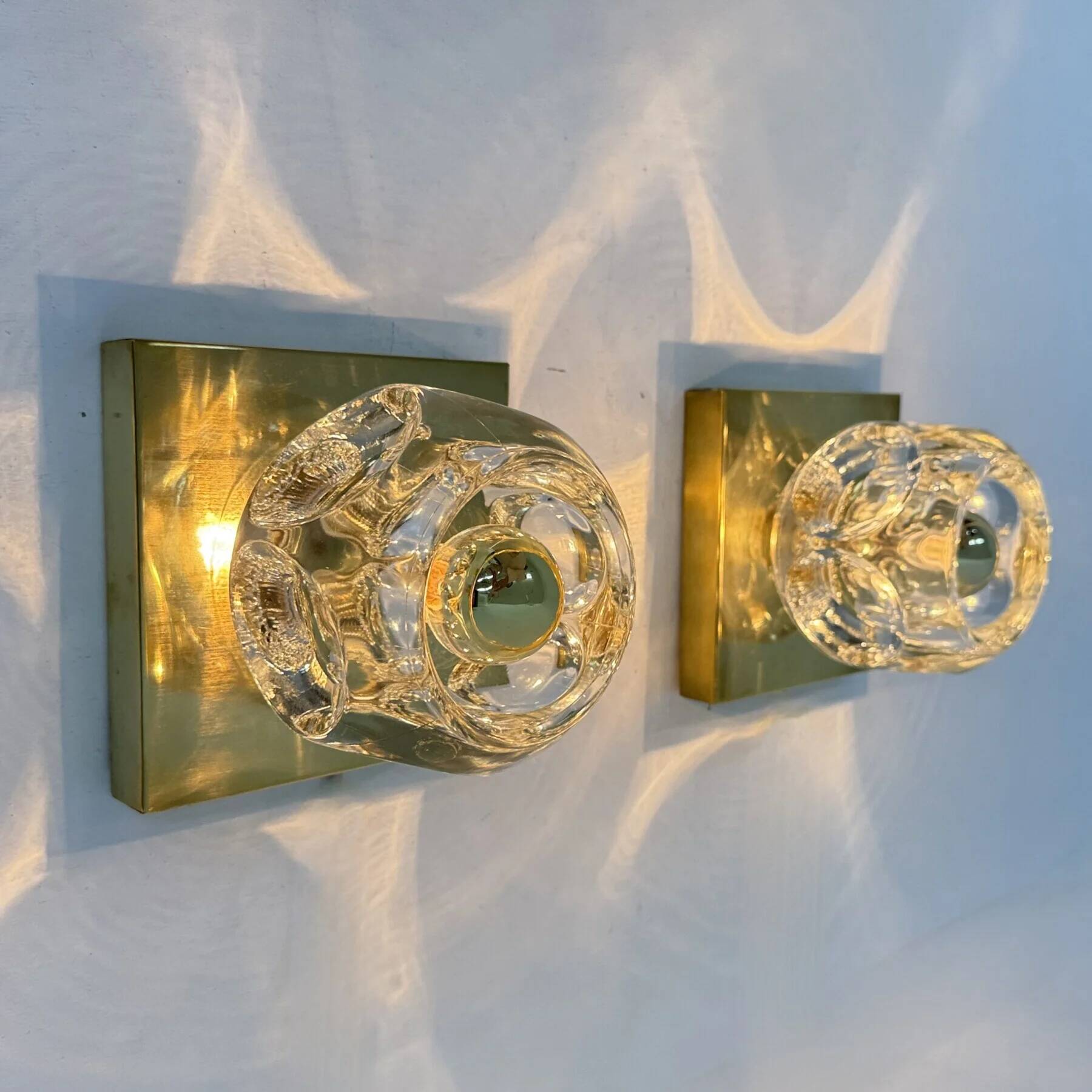 Pair of Peil & Putzler ice cube glass wall lamps, 1970s