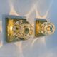 Pair of Peil & Putzler ice cube glass wall lamps, 1970s