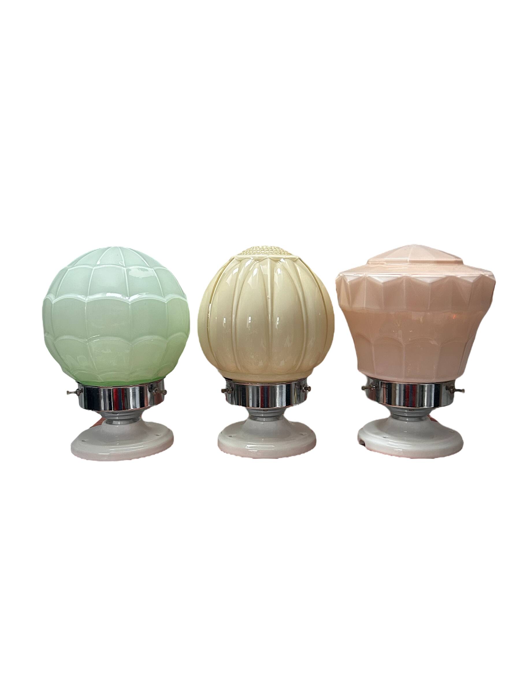 Set of three Thabur globe wall lights in pastel opaline