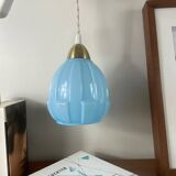 Vintage blue opaline glass tulip portable lamp