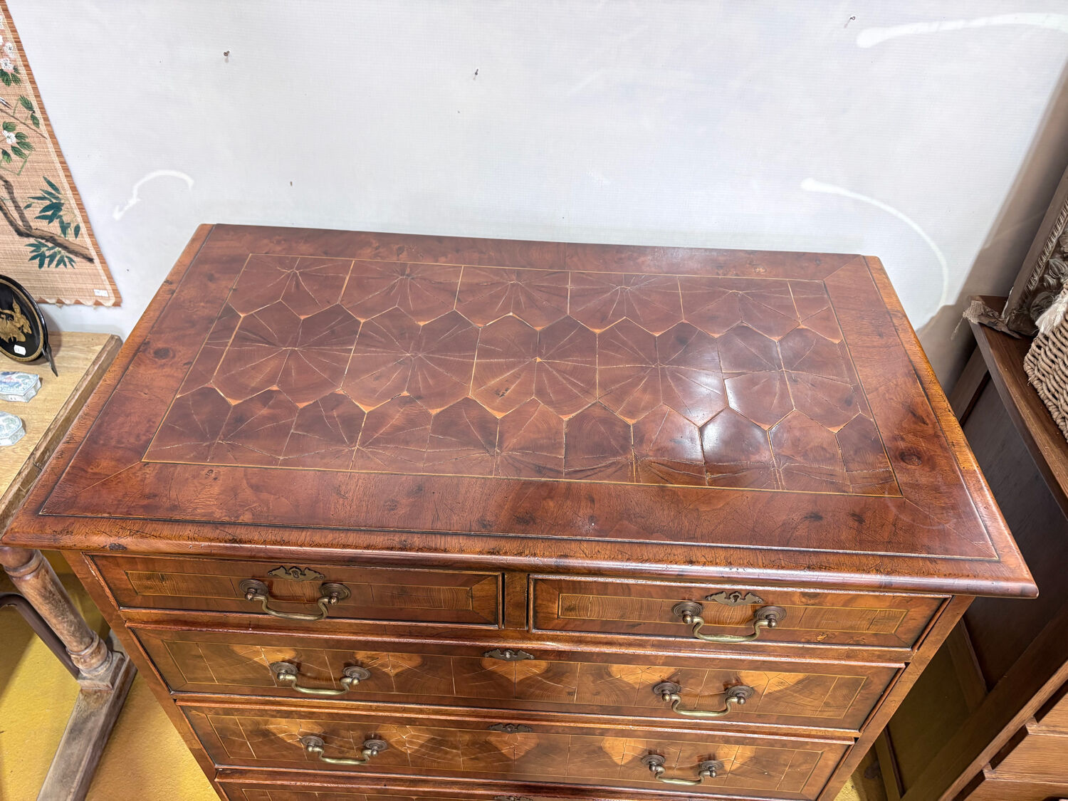 19th century Georgian style commode in end-grain wood marquetry.