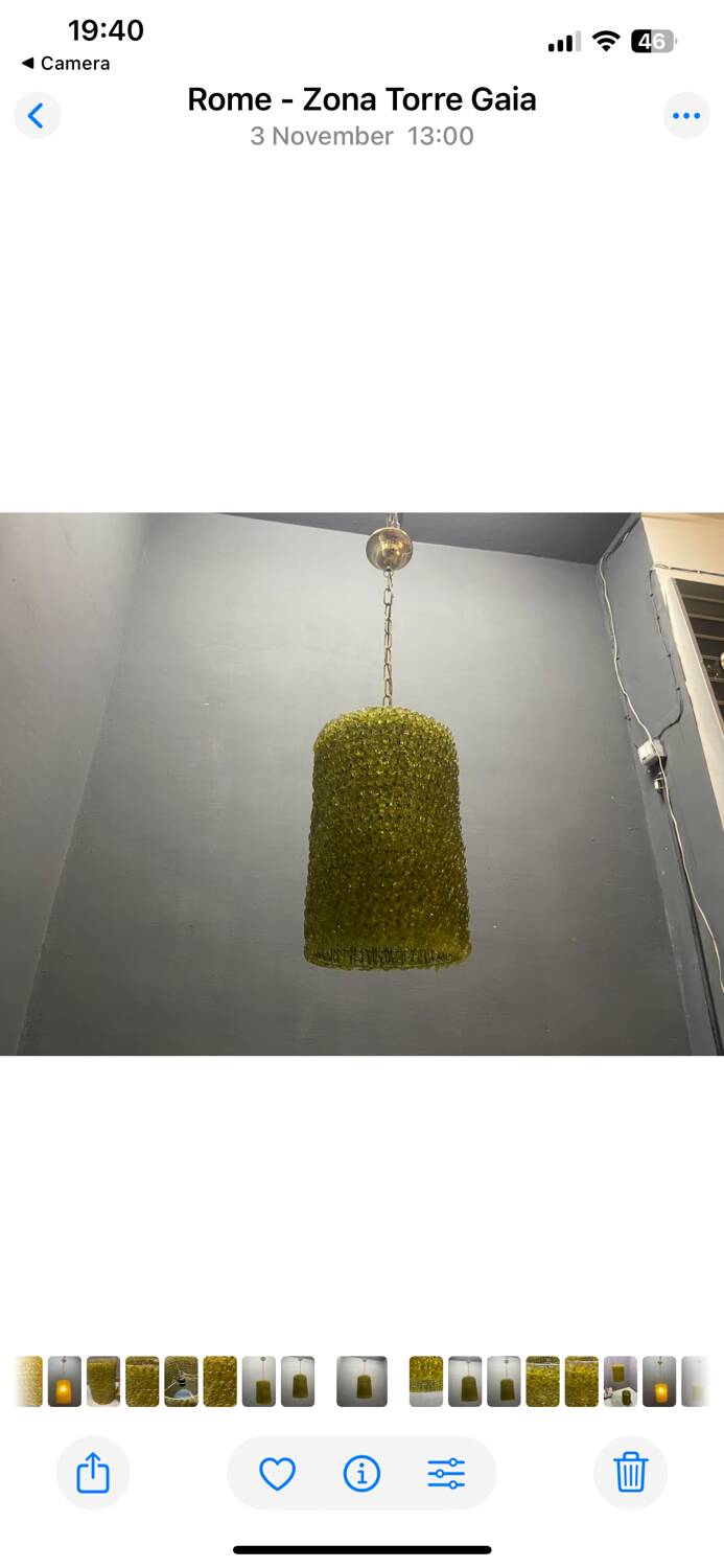 Olive Green Murano Glass Flower Light Pendants Set of 2