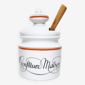 Porcelaine d’Auteuil Série Bistrot Grand pot à confiture et sa cuiller en bois