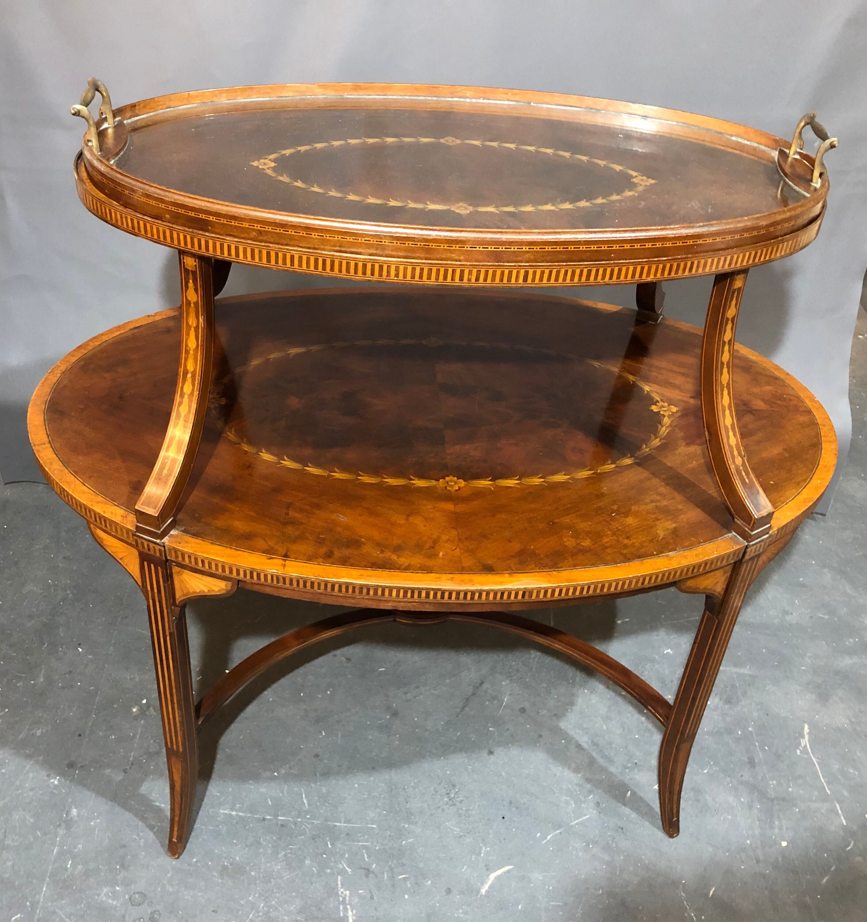 Old-fashioned tea table, 1920 in marquetry