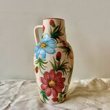 Grand vase vintage en céramique- décor floral peint à la main - Italie