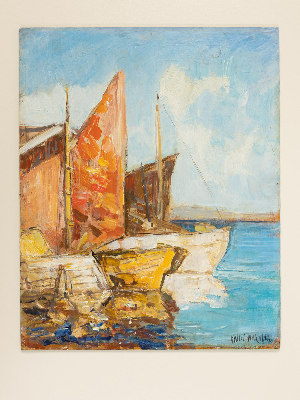 Fishing Boats in Venice, Oil on Plate, 56 x 65 cm