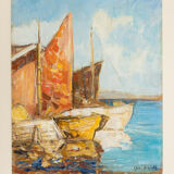 Fishing Boats in Venice, Oil on Plate, 56 x 65 cm