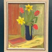 Swedish Oil on Panel “Spring Bouquet” by K Lundquist, Vintage & Framed 40×48cm