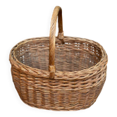 Round woven wicker basket with handle