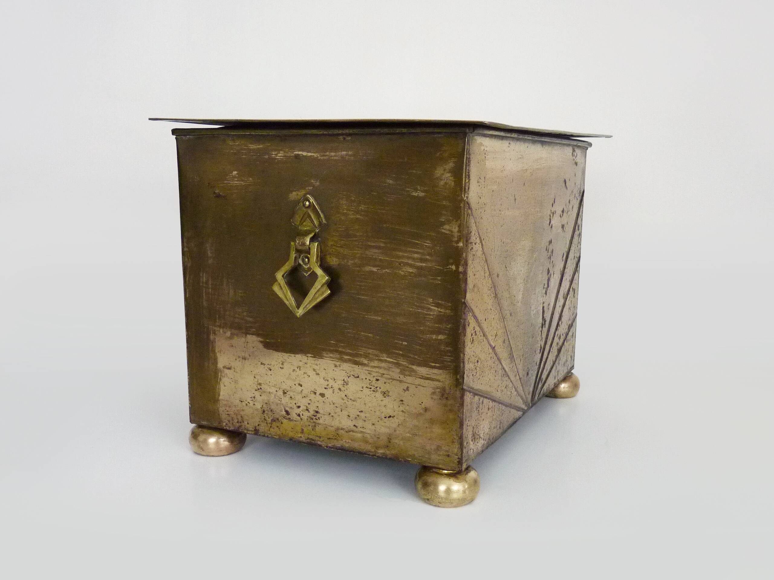Antique brass coal box fireplace coal scuttle vintage coal storage box