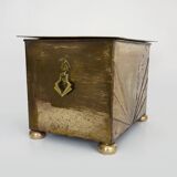 Antique brass coal box fireplace coal scuttle vintage coal storage box