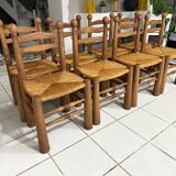 Set of 8 Charles Dudouyt Brutalist Dining Chairs 1960