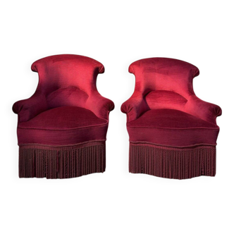 Pair of armchairs - bergères - Napoleon III pouf