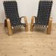 Pair of mid-century woven wood armchairs, 1950s, Czechoslovakia, 68 × 90 × 100 cm