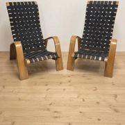 Pair of mid-century woven wood armchairs, 1950s, Czechoslovakia, 68 × 90 × 100 cm