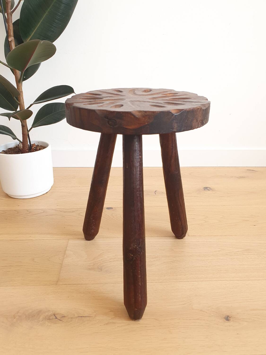 Vintage brutalist tripod stool