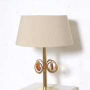 Lampe de table en laiton avec ornements en verre couleur ambre ca  1970