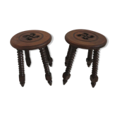Pair of Basque stools in solid wood 30 years 40