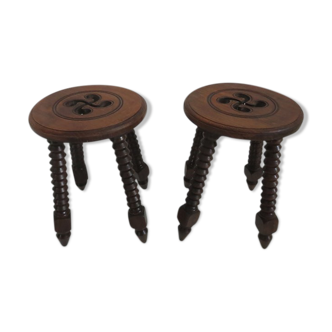 Pair of Basque stools in solid wood 30 years 40