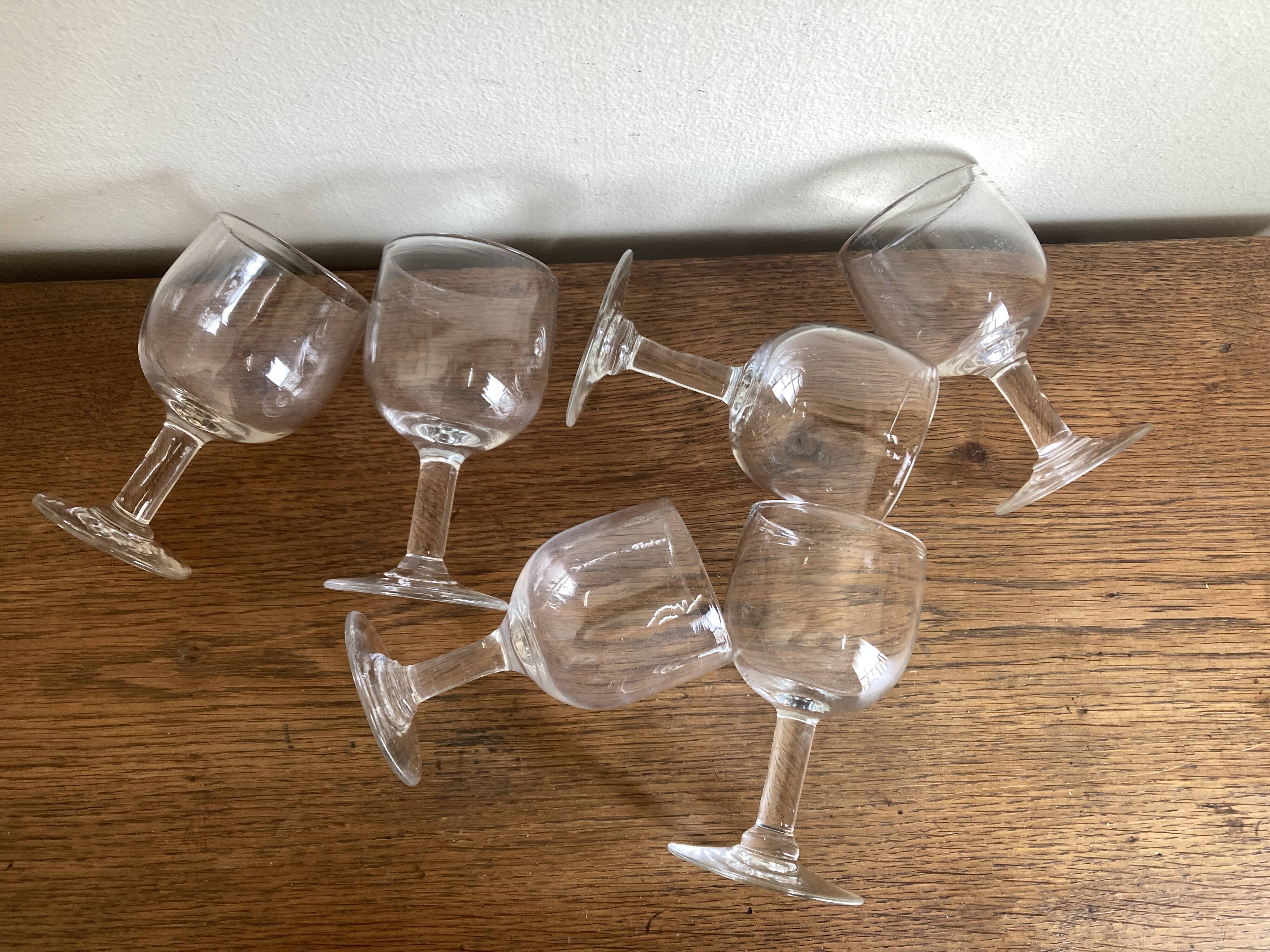 Set de 6 verres tulipe comptoir de bistrot  1950 en verre irrégulier