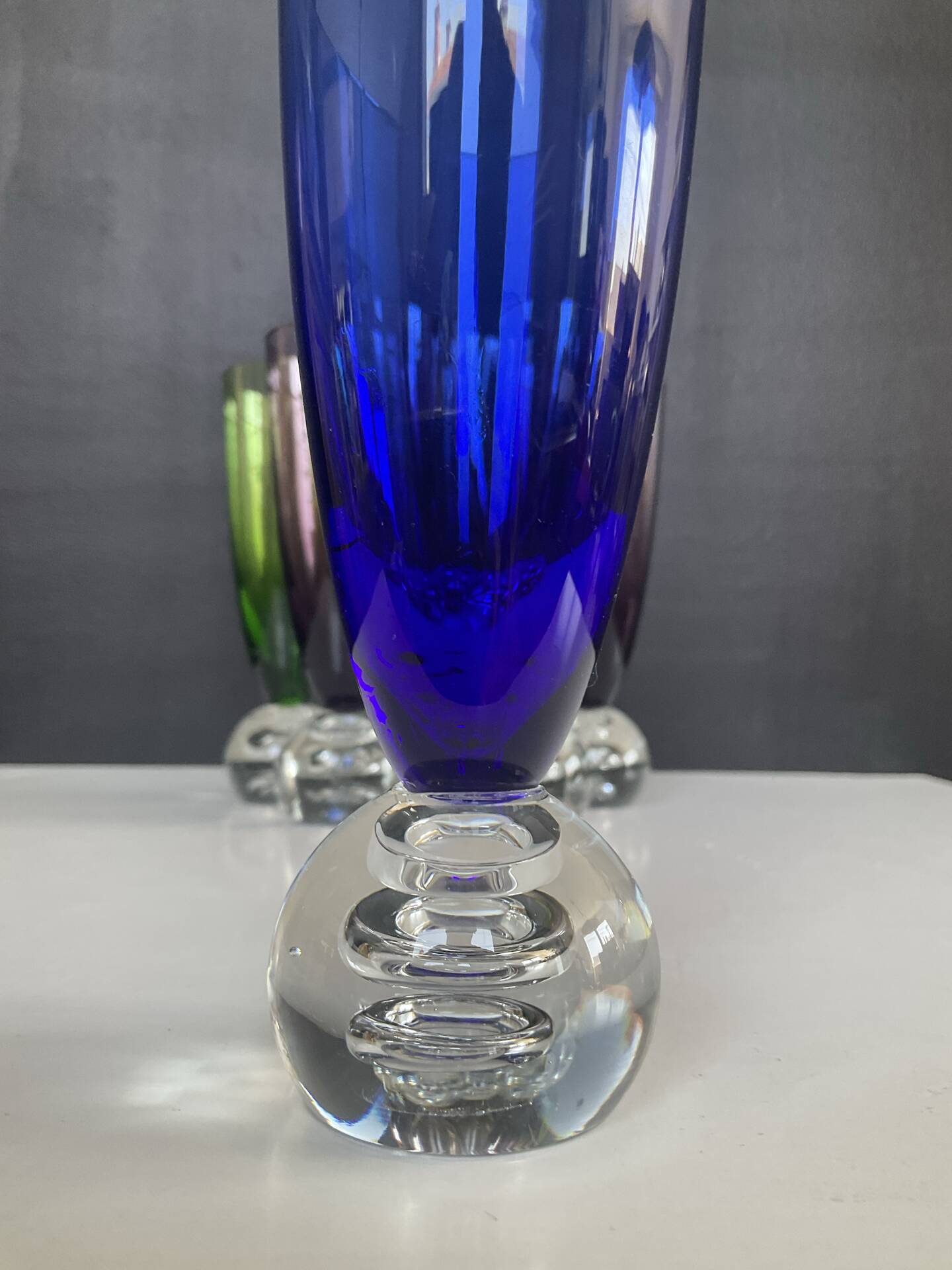 Set of 6 vintage coloured glass champagne coupes