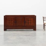 Art Deco carved geometric sideboard by Charles Dudouyt in oak, France ca. 1