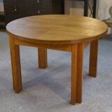 Round solid oak table by Maison Regain 1970s