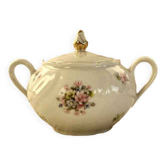 Vintage white sugar bowl floral pattern gold edging Winterling Bavaria porcelain