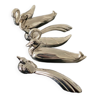 6 porte-couteaux forme animaux divers en métal couleur argent