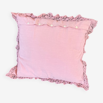 Old pink lace cushion cover