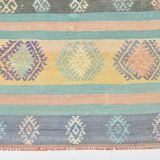 Tapis Kilim Anatolien 5x9 ft – Rayures Pastel en Vert Menthe, 163x268Cm