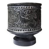 Small Greek pot in black terracotta with animal decoration, craftsmanship from 1960-80.