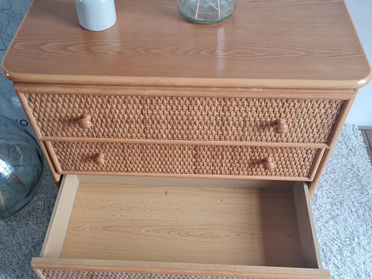 Vintage rattan chest of drawers