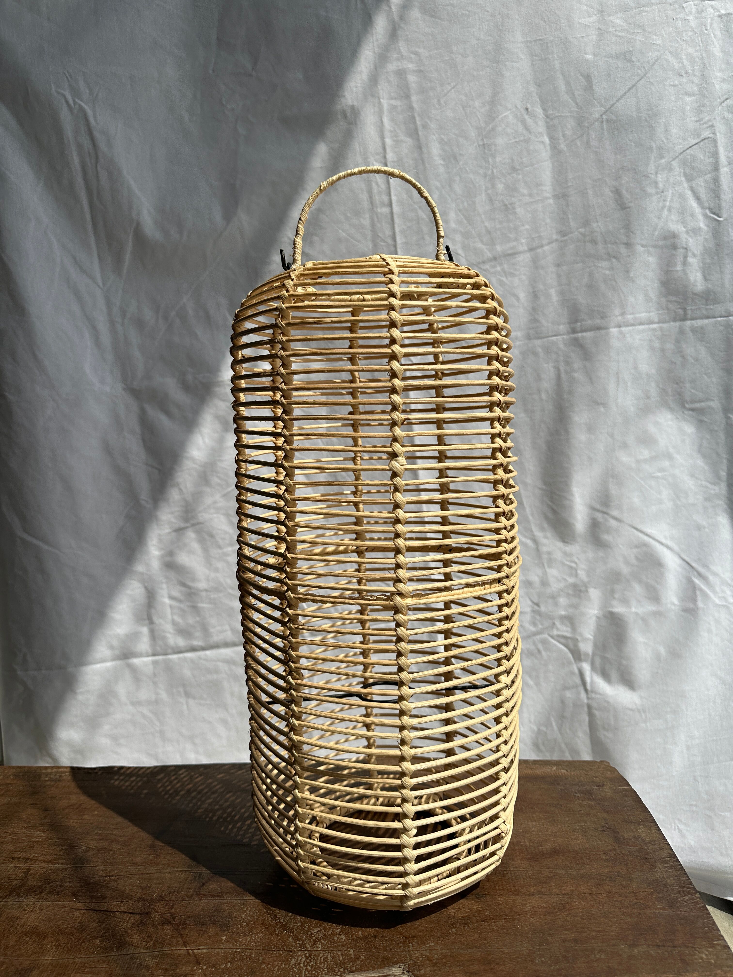 Large lantern-shaped rattan pendant lamp H50 D24