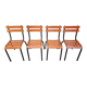 Set of 4 French industrial school chairs from the 1960s – Stackable chairs with metal slats.