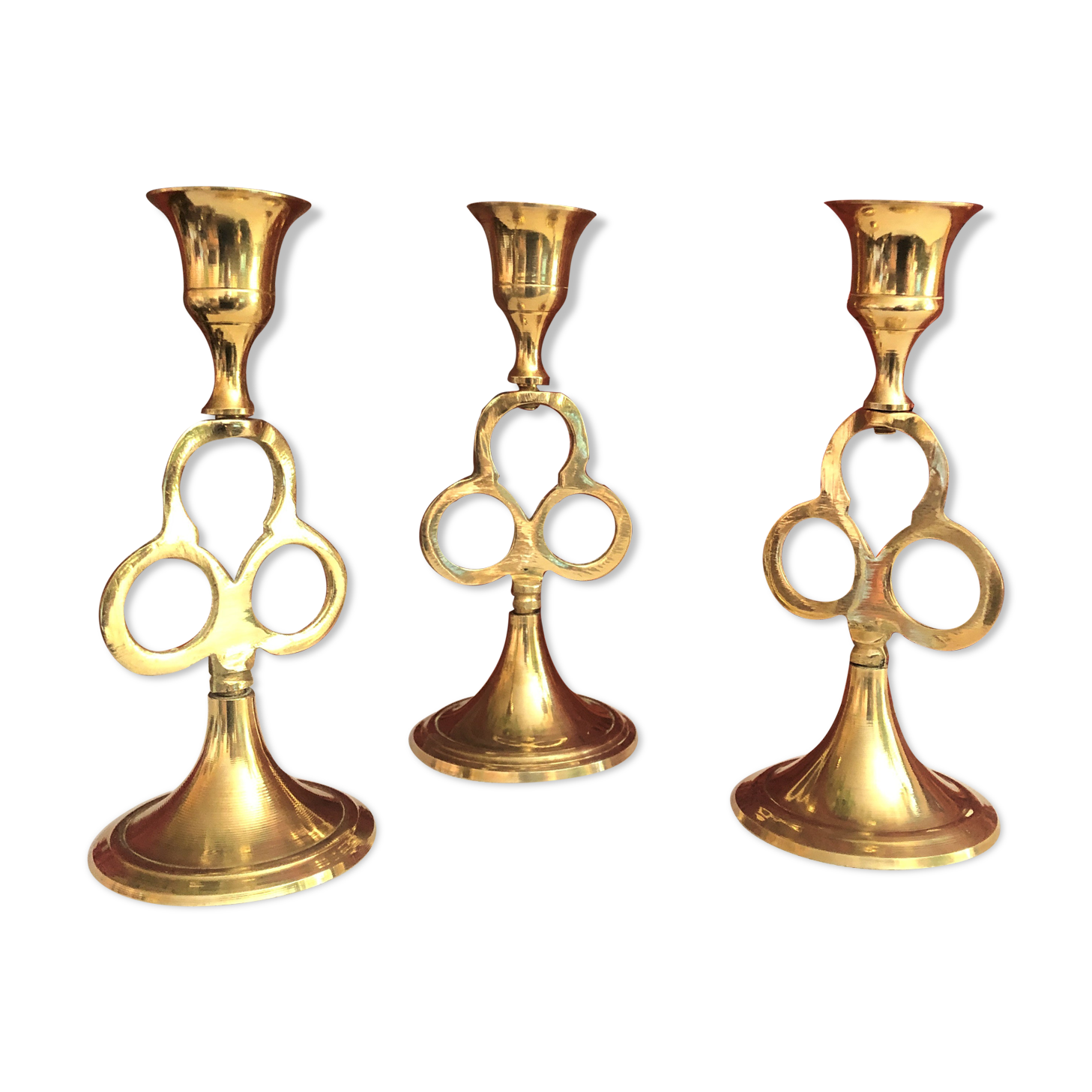 Trio of golden brass candle holder INDIA vintage