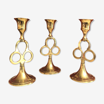 Trio of golden brass candle holder INDIA vintage