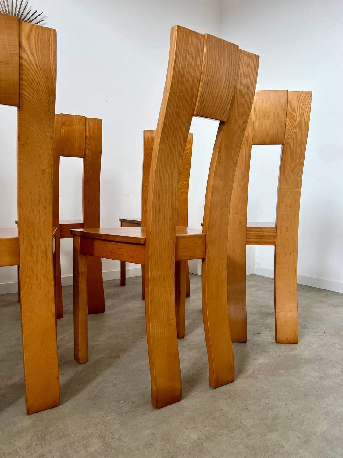 Set of 6 solid elm chairs 70s vintage Seltz design