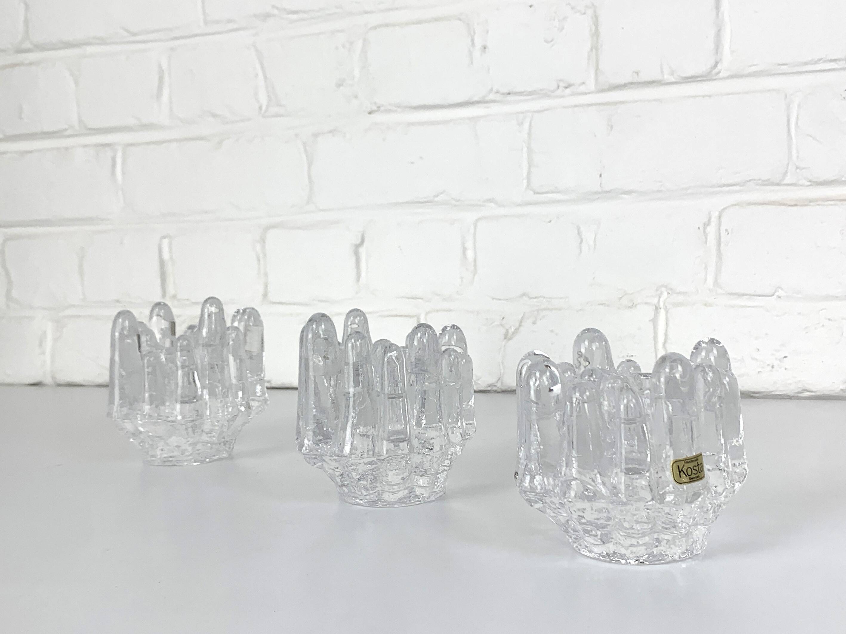 Bougeoirs en verre "tournesol" par Göran Wärff pour Kosta Boda, Suède, années 1970