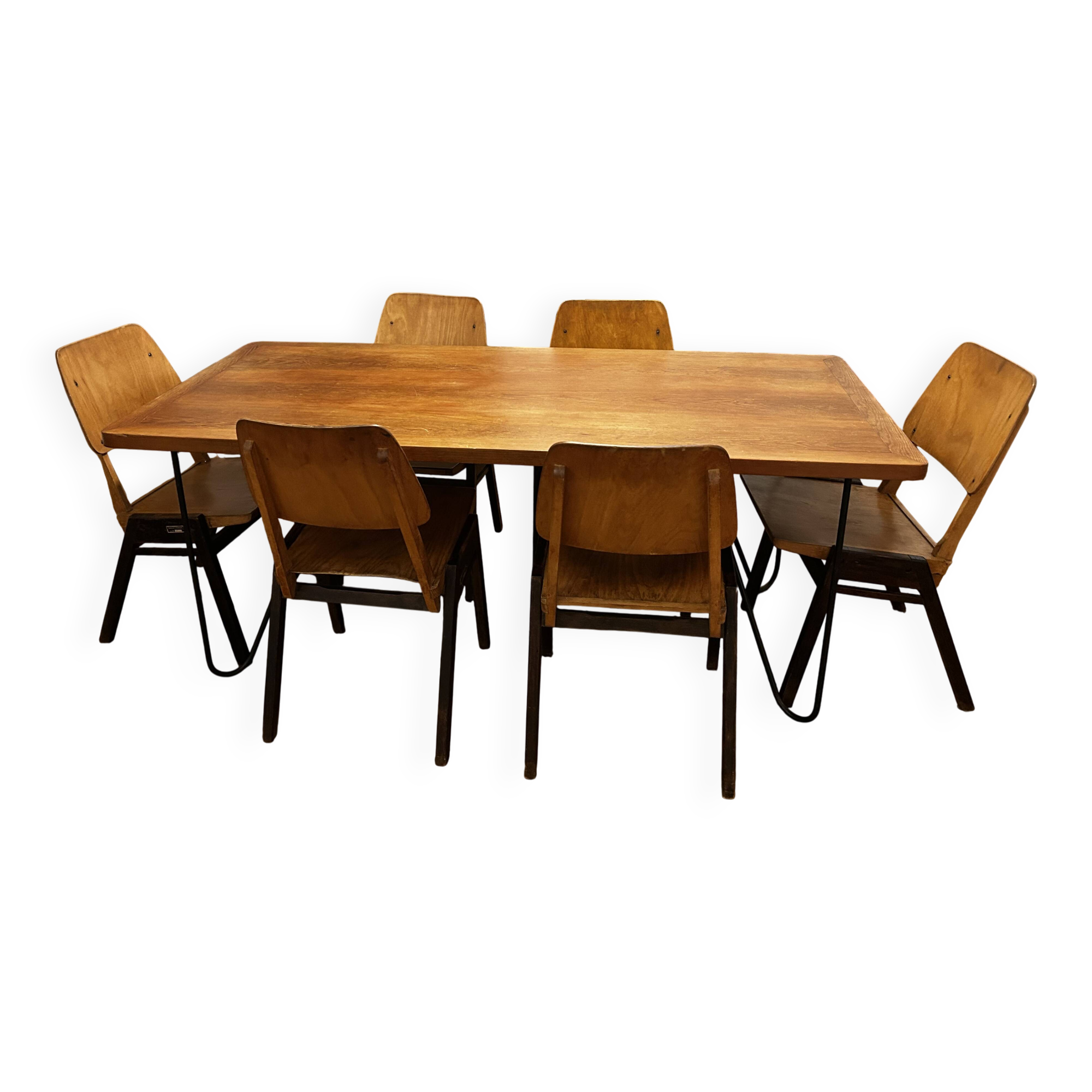 Dining table + 6 vintage chairs – 1960s modernism