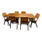 Dining table + 6 vintage chairs – 1960s modernism