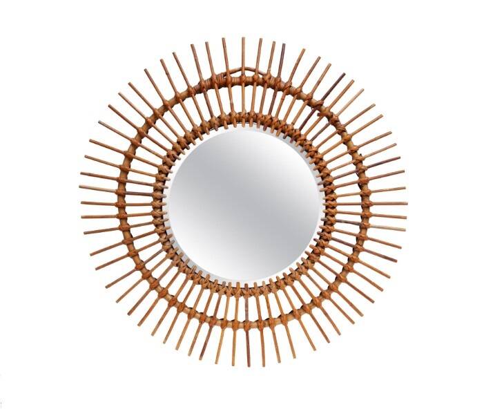Large sun mirror rattan 68 cm. Vintage 60s