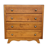 Commode vintage chêne pieds compas rétro 1950 4 tiroirs