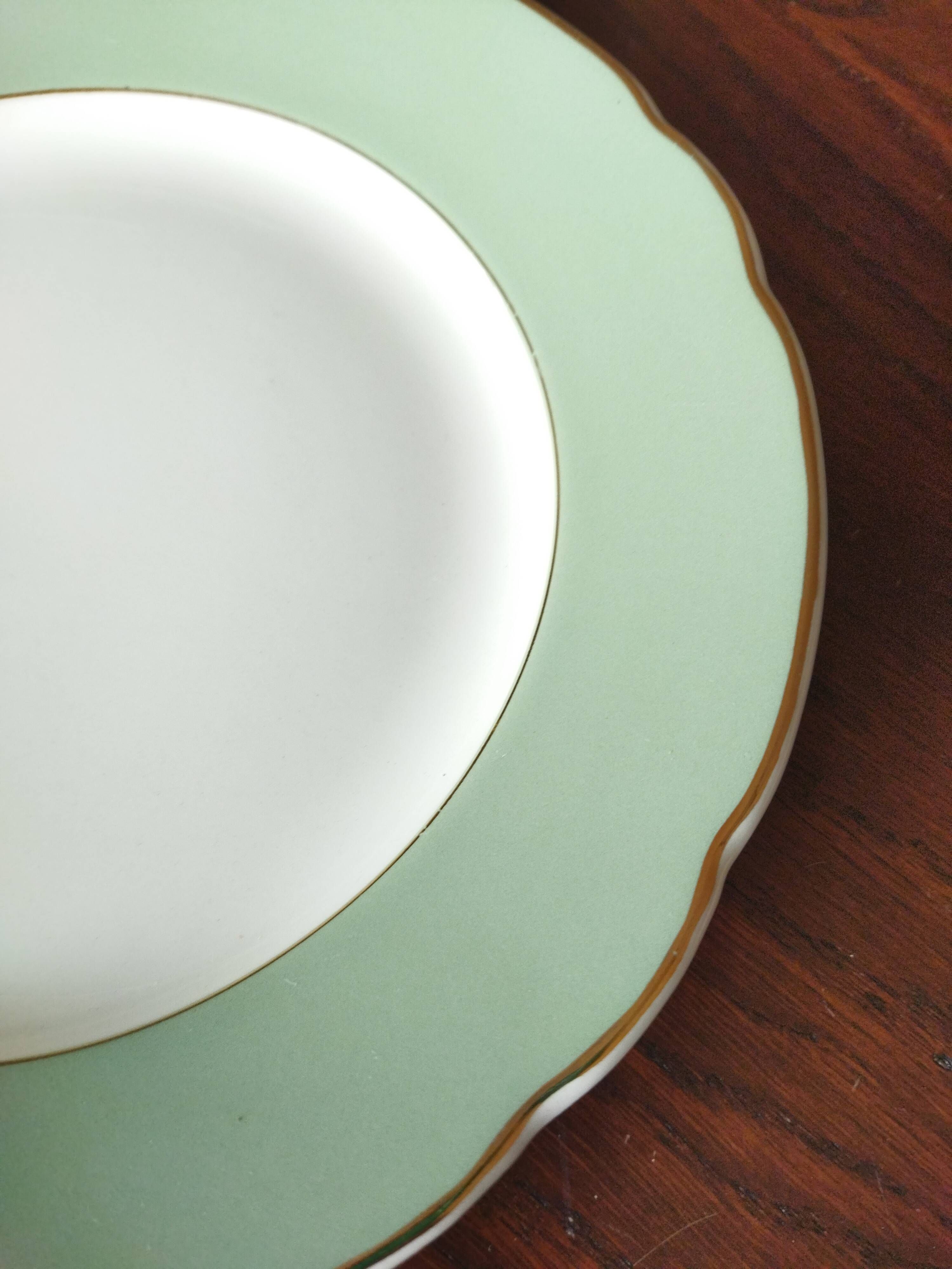 6 flat plates Villeroy & Boch Mettlach celadon green and vintage gold 1960s