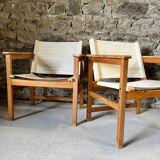 Pair of fabric and pine armchairs by Ikea 1990